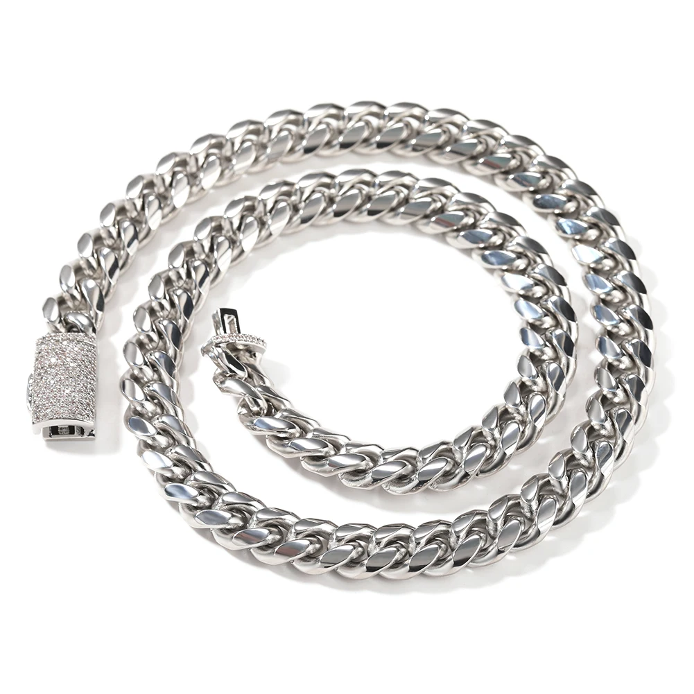 Uwin 8mm/10mm/12mm Stainless Steel Miami Cuban Link Chain Iced Out CZ Box Clasp Bracelet Necklace Fashion Hiphop Men Jewelry
