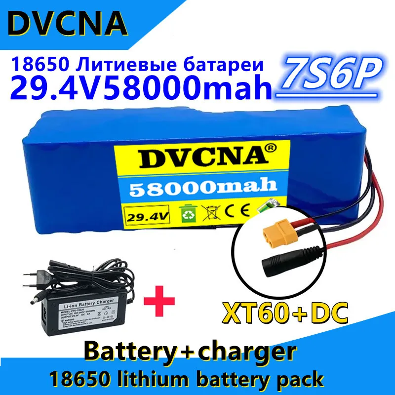 

18650Battery Pack 7S6P 1000W 29.4V 58000mAh 18650Battery For Citycoco Scooter Wheelchair Bicycle Customizable plug EU/US Charger