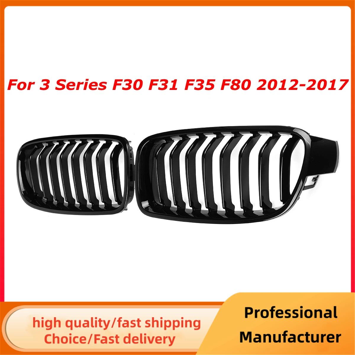 Car Front Bumper Racing Grille Grill For BMW 3 Series F30 F31 F35 F80 2012 2013 2014 2015-2018 1 Pair Gloss Black Kidney Grills