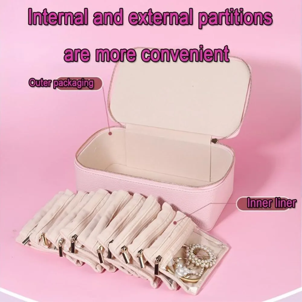 

New Portable Travel Jewelry Box Large Capacity with 6/12pcs Small Pouches Earring Storage Case PU Leather Jewelry Storage Box
