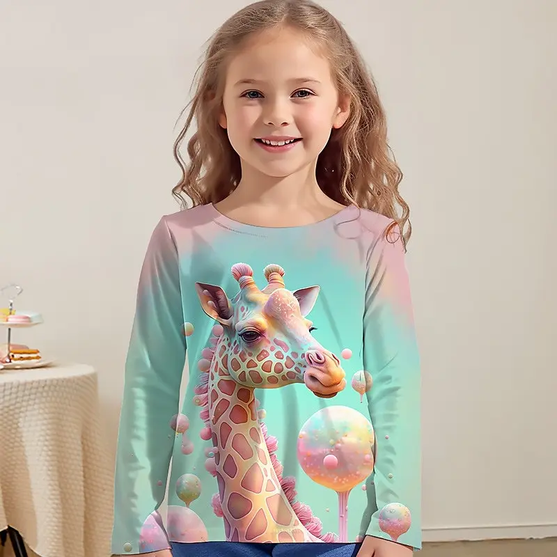 

Kids Clothes Animal Giraffe 3D Print Long Sleeve T-Shirts Summer Fashion Streetwear Girl O-Neck Kids Tees Tops Children Clothing