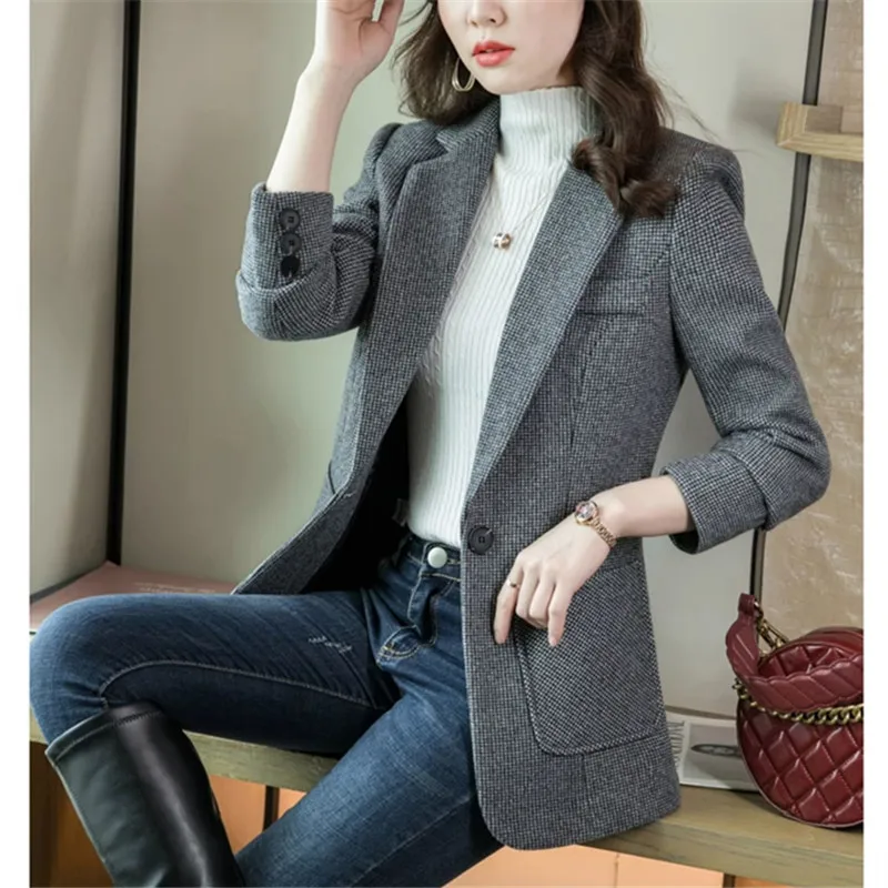 Temperament Waist Short Suit Jacket Female Spring Autumn New Fashion Suit Collar Long-Sleeve Pockets Straight Blazer Women W416