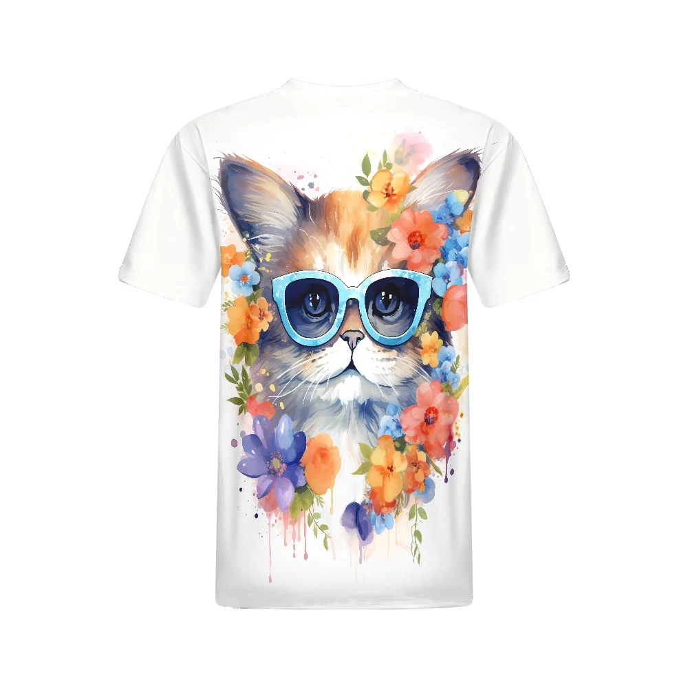 New top women's T-shirt round neck cat series printed short sleeved T-shirt loose and slimming versatile commuting temperament