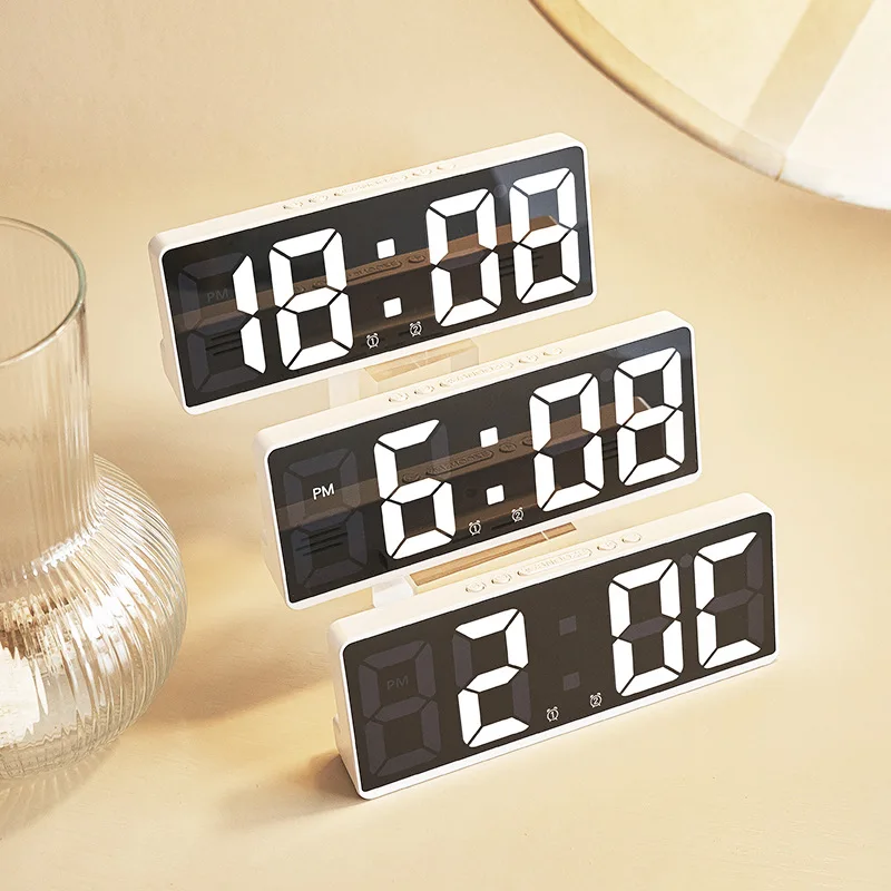 

Voice Control LED Digital Clock Multifunction Teperature Date Display Table Clock 12/24H Snooze Night Mode Alarm Clocks