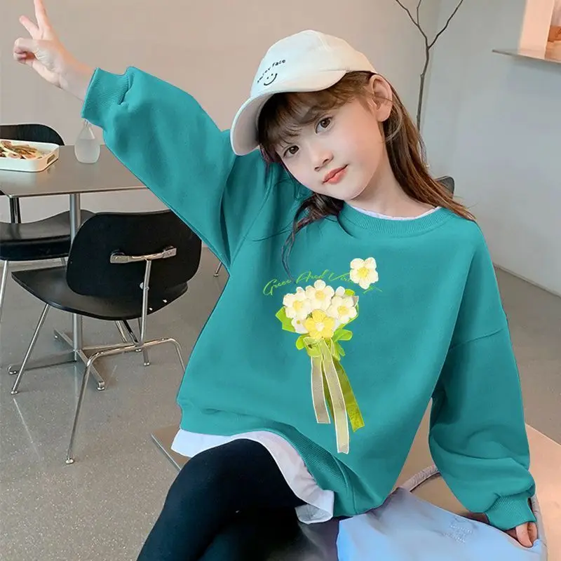 Girls Sweatshirt 2025 Autumn New Fashion Korean Style Round Neck Baselayer Top for Kids Girls Autumn Casual Children Clothing
