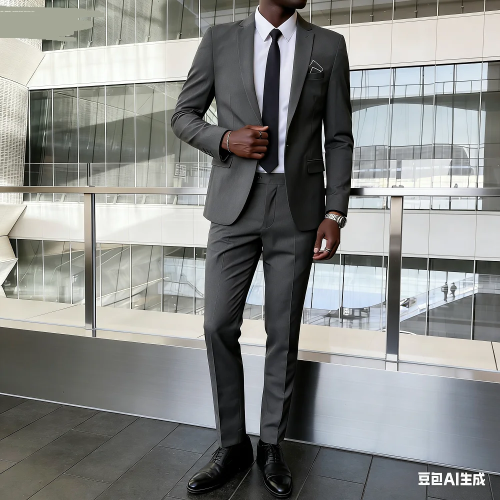 

Men's Two-Piece Suit Monochromatic Tern Casual Elegant High-Quality New Banquet Ready Fashionable Ensemble