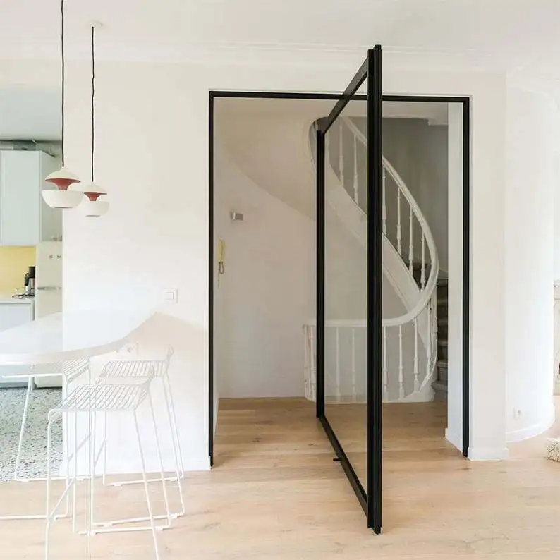 Accessible From Multiple Angles Indoor Pivot Door Exquisite Manual Revolving Doors Sturdy Household Aluminum Frame Glass Doors