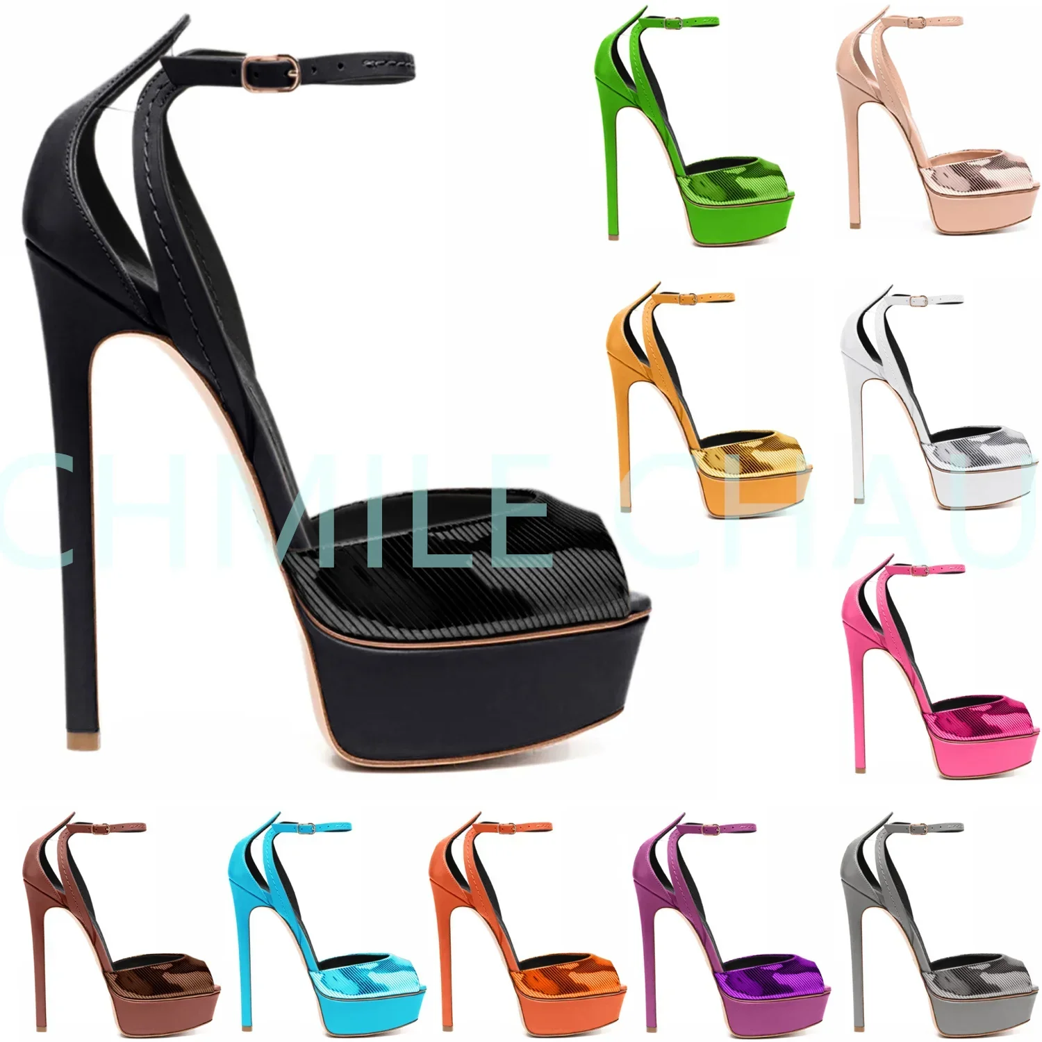 【Measure Your Feet Length Before Order】Elegant Luxry Designer Women Sandal Platform High Heel Ankle Strap Banquet Shoe 83-CHC-30