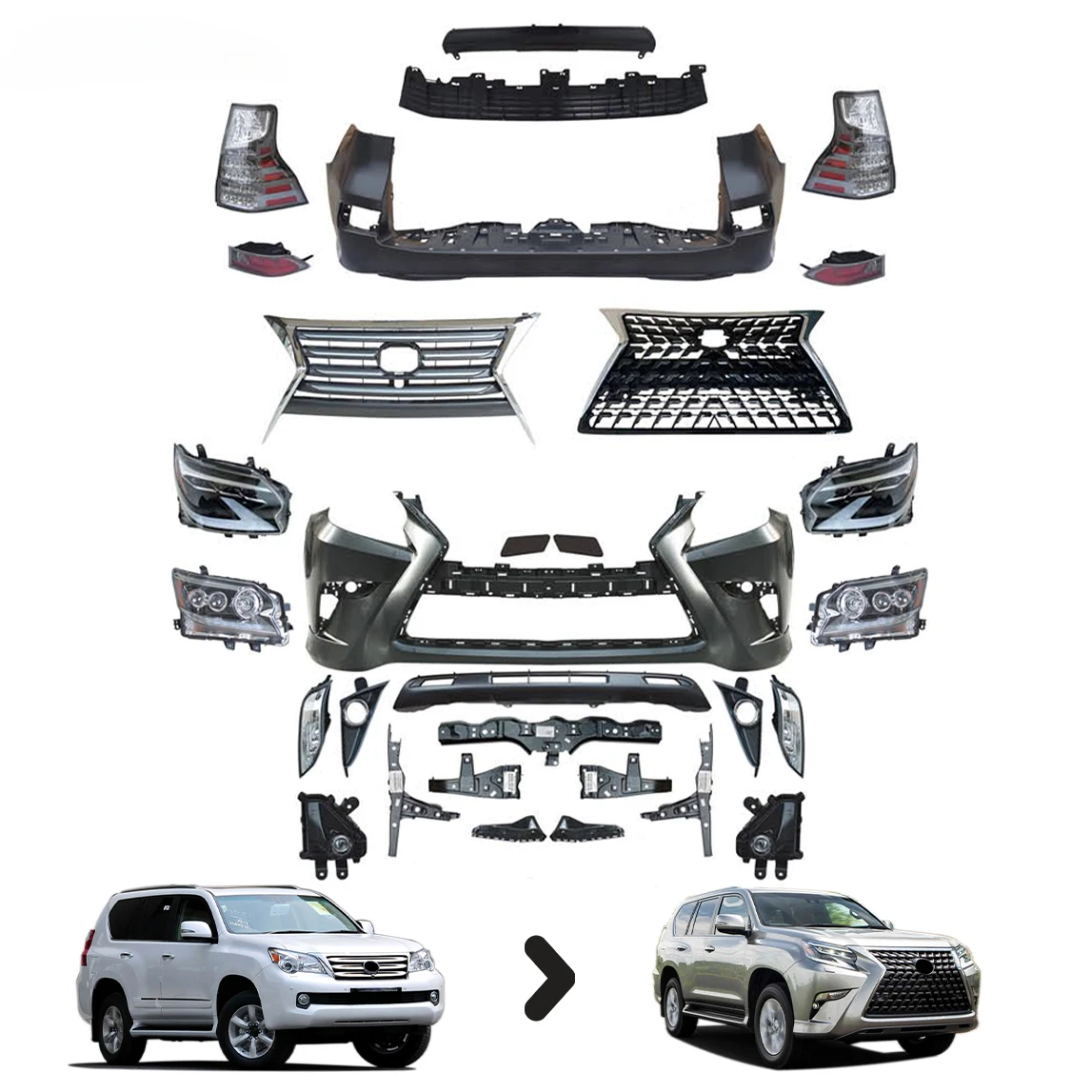 

New Design Body Kits For Lexus GX460 10-13 Change to Sport 14-20 Style PP+ABS Material Bumper assembly with Lamp TRD optional