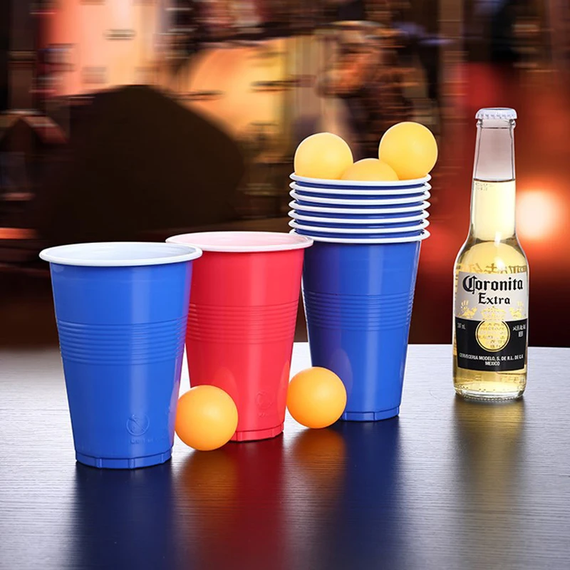 12/24 Cups Beer Pong Set Drinking Cup Board Game Home Party Plastic Cups Reusable Red Cups Toss Table Games Party Bar Supplies