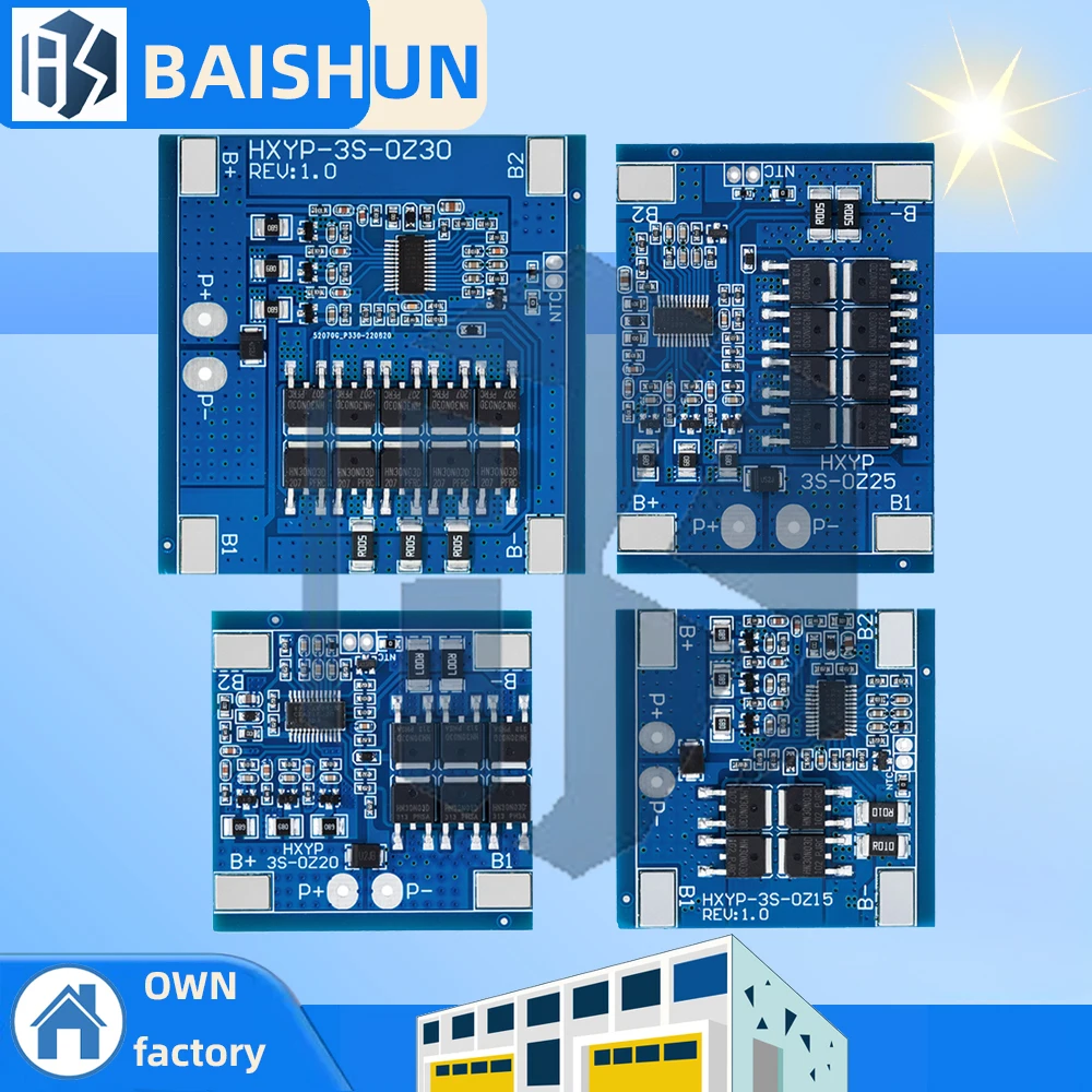 3S 12V 15A / 20A BMS 18650 Lithium Battery Protection Board 11.1V 12.6V Anti-overcharge With Balance And Temperature Control