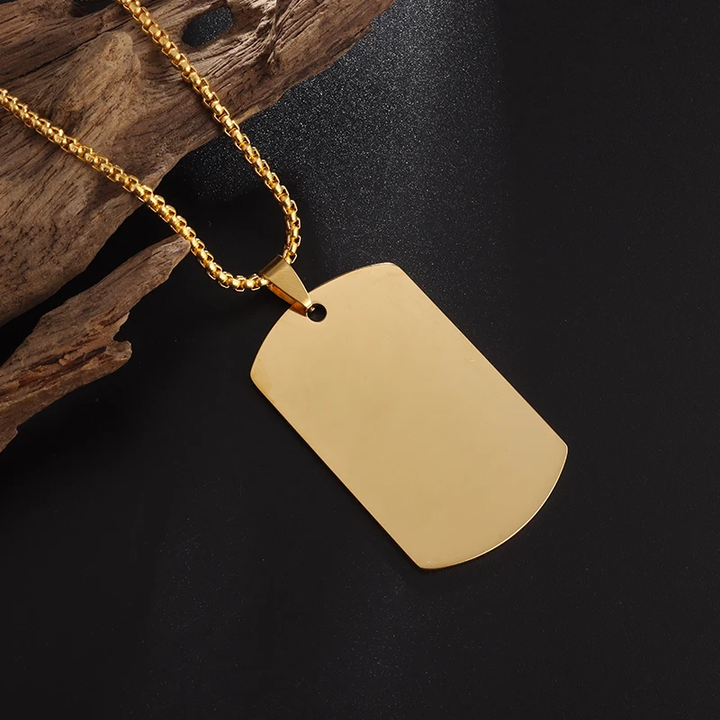 Fashion Personality Military Tag Glossy Rectangle Stainless Steel Pendant Necklaces for Men Trend Punk Simplicity Jewelry