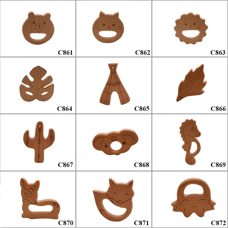 

ABCPICK 10pc Wooden Teether Rodent Pacifier Pendant Toy Baby Necklace Gift Beech Animal DIY Jewelry Making Handmade Accessories
