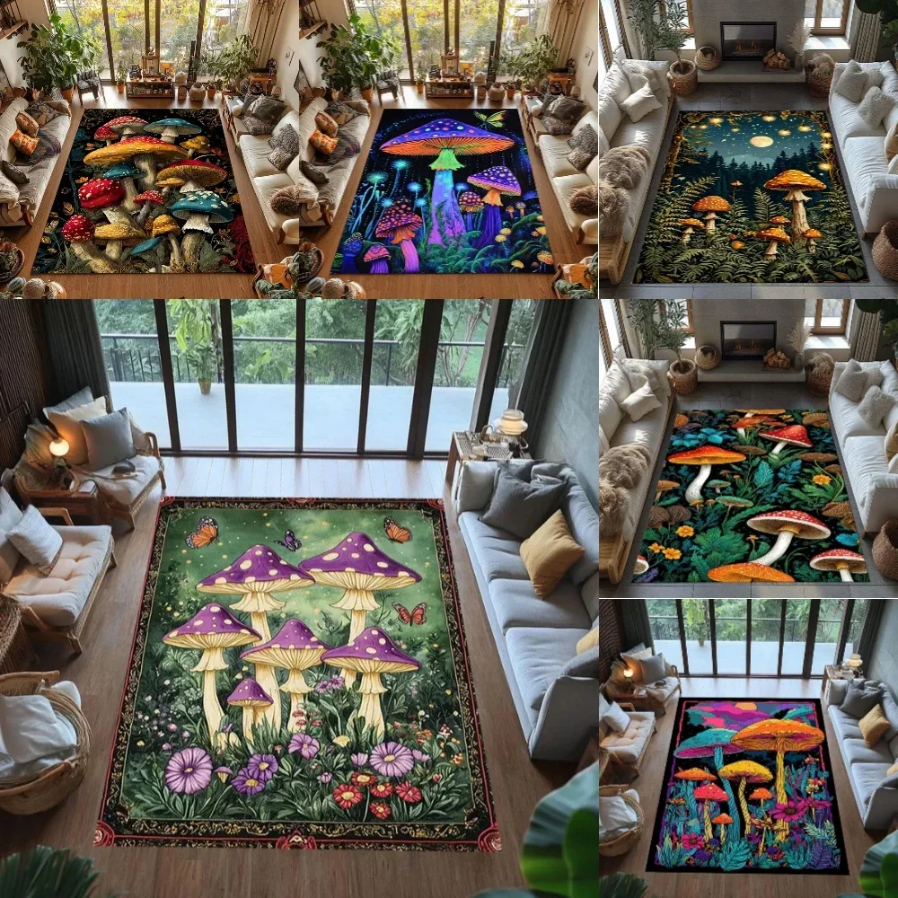 Mysterious Forest Red Mushroom Teppich Magic World Bodenmatte für Wohnzimmer, Schlafzimmer, Dekor, weiche Bodenmatte, Küchenteppich