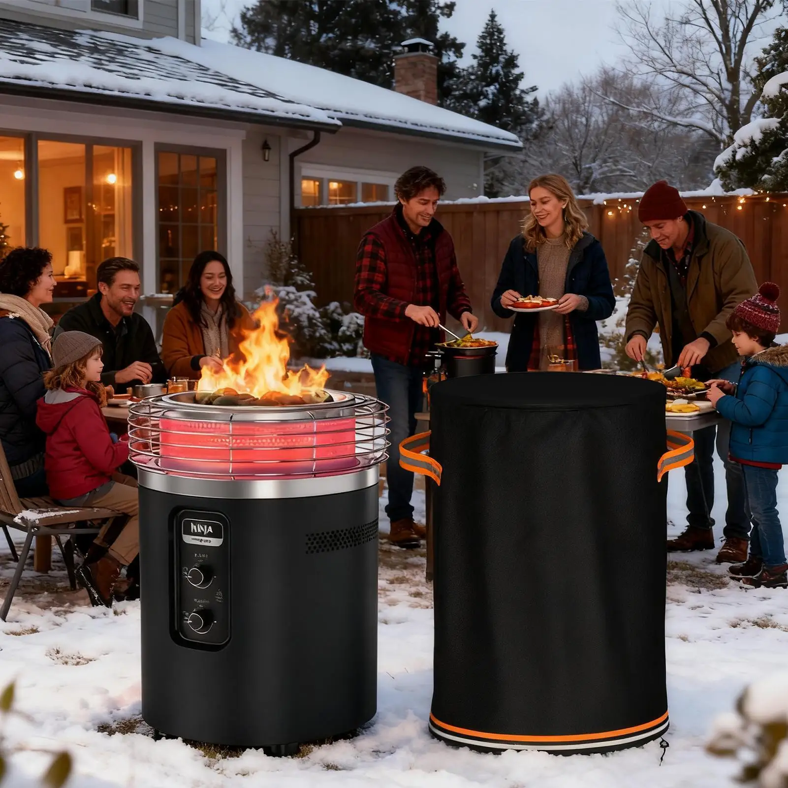 Fire Pit Column Cover Heavy Duty Waterproof Outdoor Furniture Protector Fire Column Patio Fireplace Cover For Yard Balcony Lawn view 4