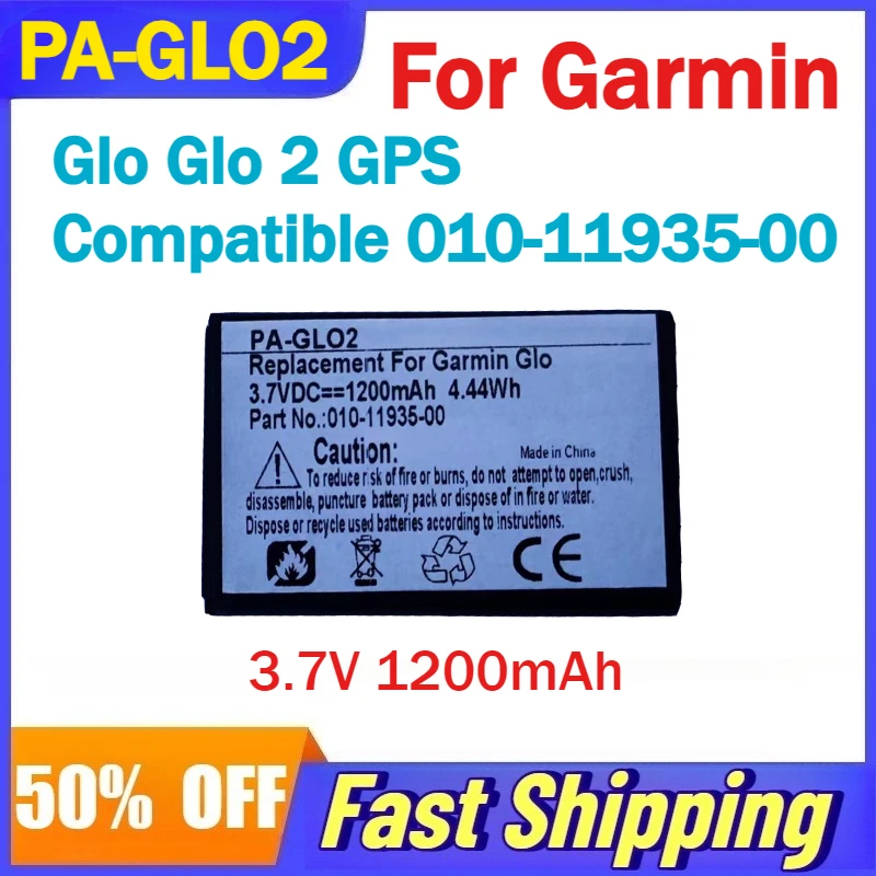 

3.7V 1200mAh PA-GLO2 Lithium Ion Battery for Garmin Glo Glo 2 GPS Compatible 010-11935-00 Rechargeable Batteries