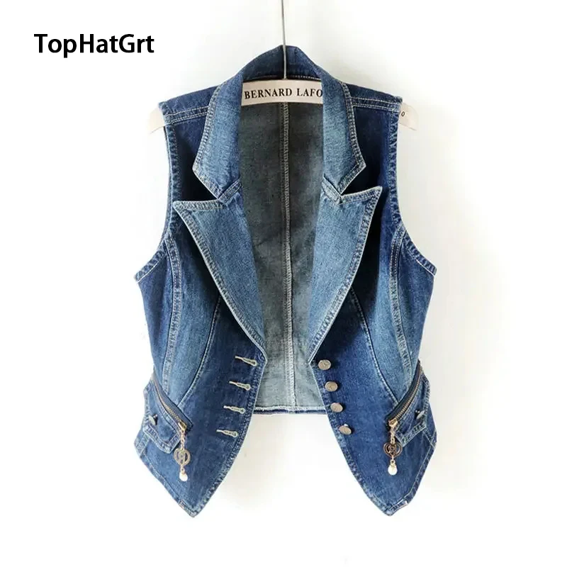 

2024 New Summer Clothes Sleeveless Short Jeans Casual Female Tops Women Denim Vest Jacket Spring Waistcoats Single-Breasted 5XL