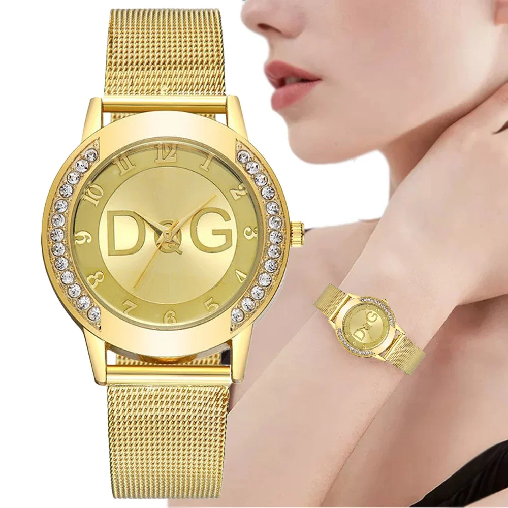 Luxury Brand Women\'s watches With Diamonds Simple Digital Design Ladies\' Quartz Watch Casual Gold Mesh Belt Women Clock Strap