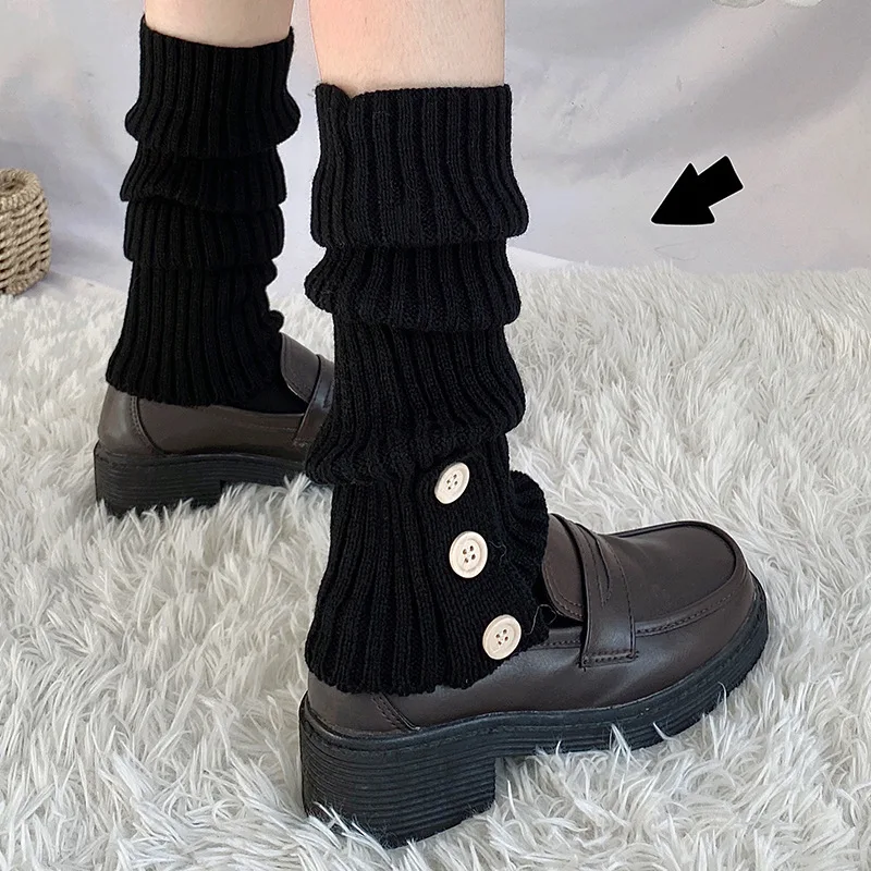 Fashion Japanese Preppy Style Lolita Wool Knitted Socks Calf Sleeve Anime Cosplay Leg Warmers Spice Button Long Tube Loose Socks