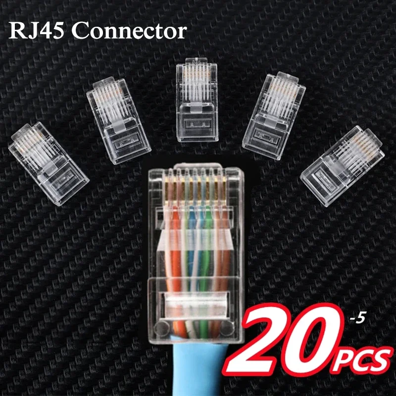 CAT5e RJ45 Connector 8P8C Modular Ethernet Cable RJ 45 Ends Ethernet Cable Crimp Connectors UTP Network Plug 5/10/15/20 PCS