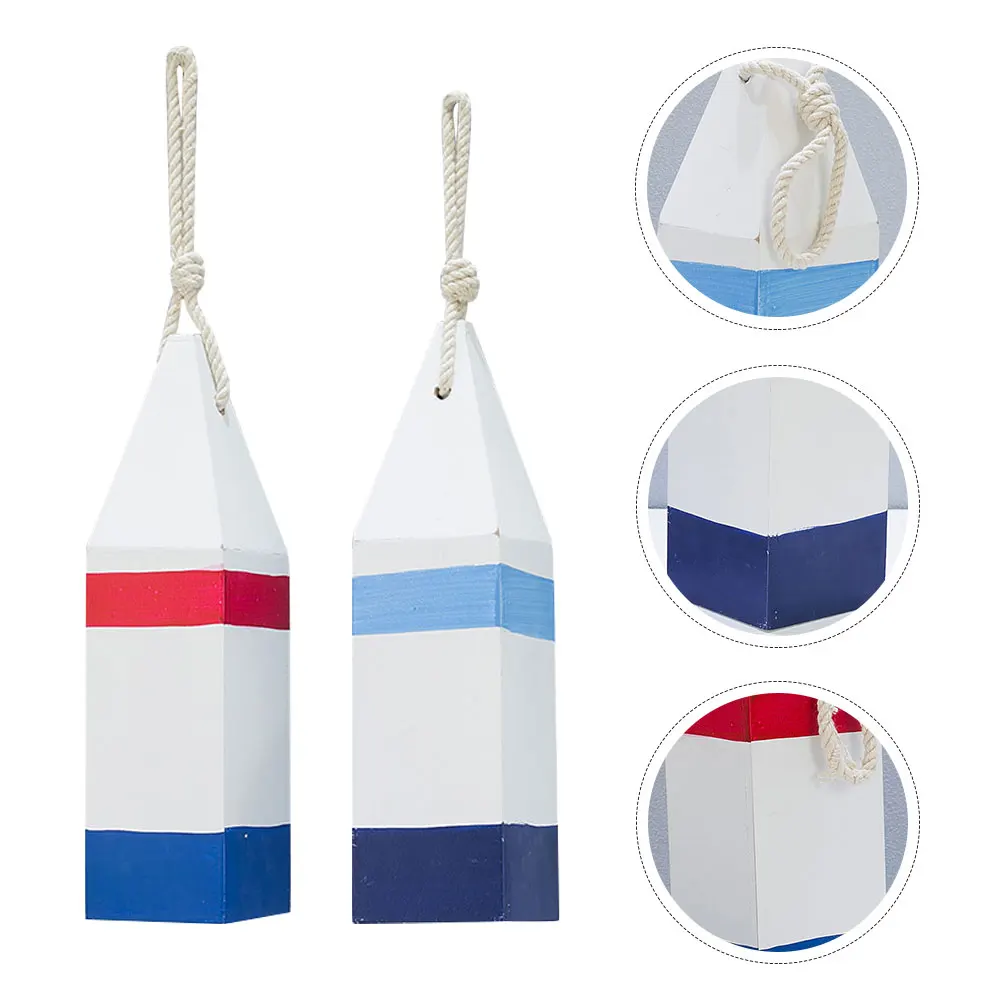 

2pcs Mediterranean Style Wooden Buoy Shape Pendant Wall Hanging Decor For Home Nautical Wall Art Ocean Theme Party Wedding