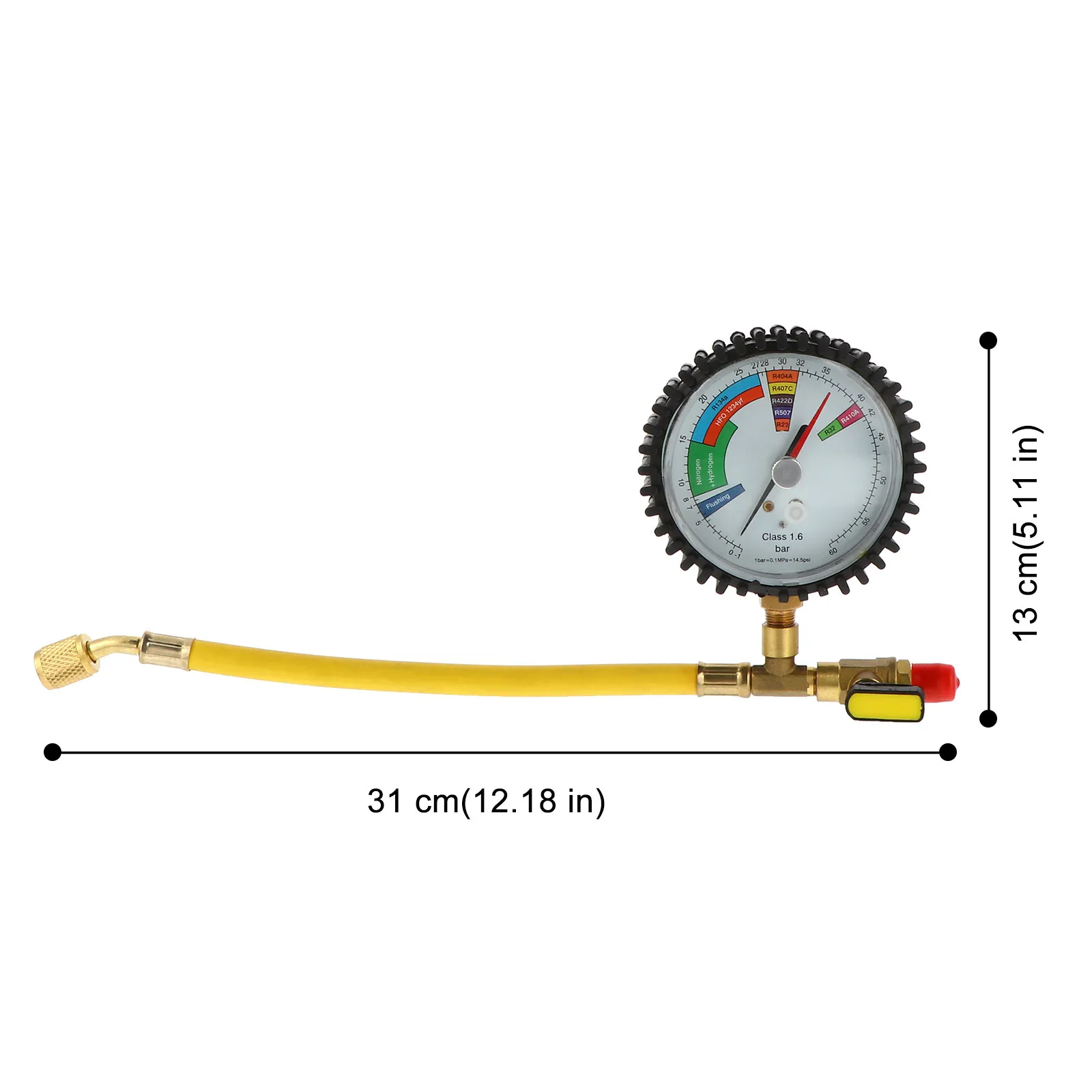 Nitrogen Pressure Test Gauge for Air Conditioning Refrigeration Systems Spherical Valve Replaceable Head Accurate Large Screen