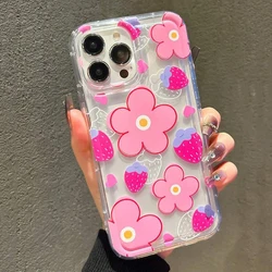 Redmi Note 13 11 12 Pro Plus 5G Pink Flower Strawberry Pattern Clear Phone Case for Xiaomi Redmi Note 11S 12S 10S 9 9S 4G Cover