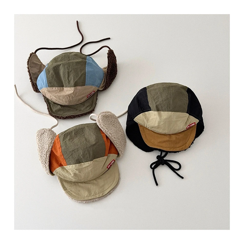 

Winter Kids Lei Feng Hat 4T-Adult Color Blocking Boys Thicken Ear Protection Hat Children Girls Warm Cap