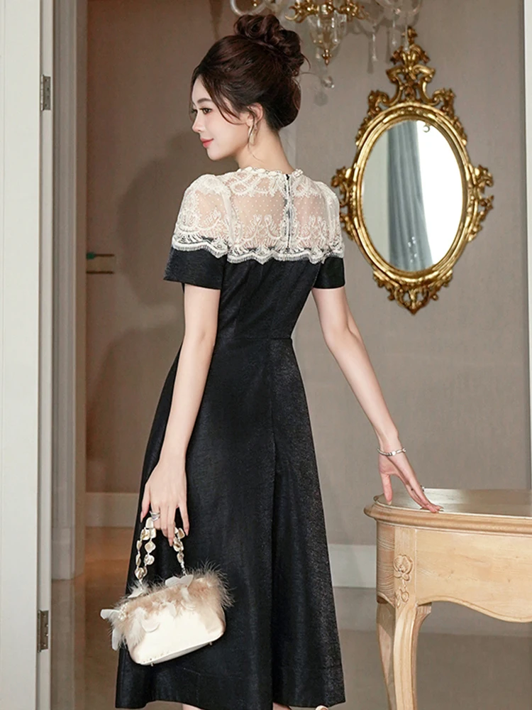 Elegant Celebrity Evening Dress Women's See Through White Lace Short Sleeve Sea Shell Neckline Pockets Swing Robe Party Vestidos