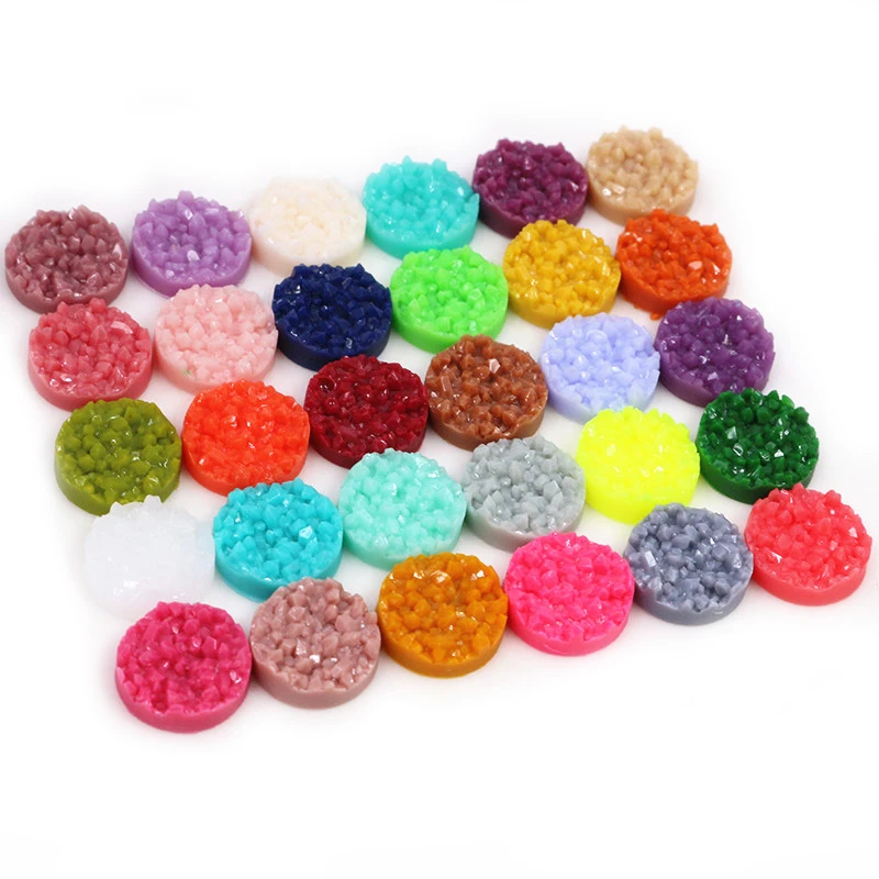 New 8mm 10mm 12mm 40pcs/Lot Colorful Natural Ore Flat Back Resin Cabochons For Bracelet Earrings DIY Jewelry Making Accessories