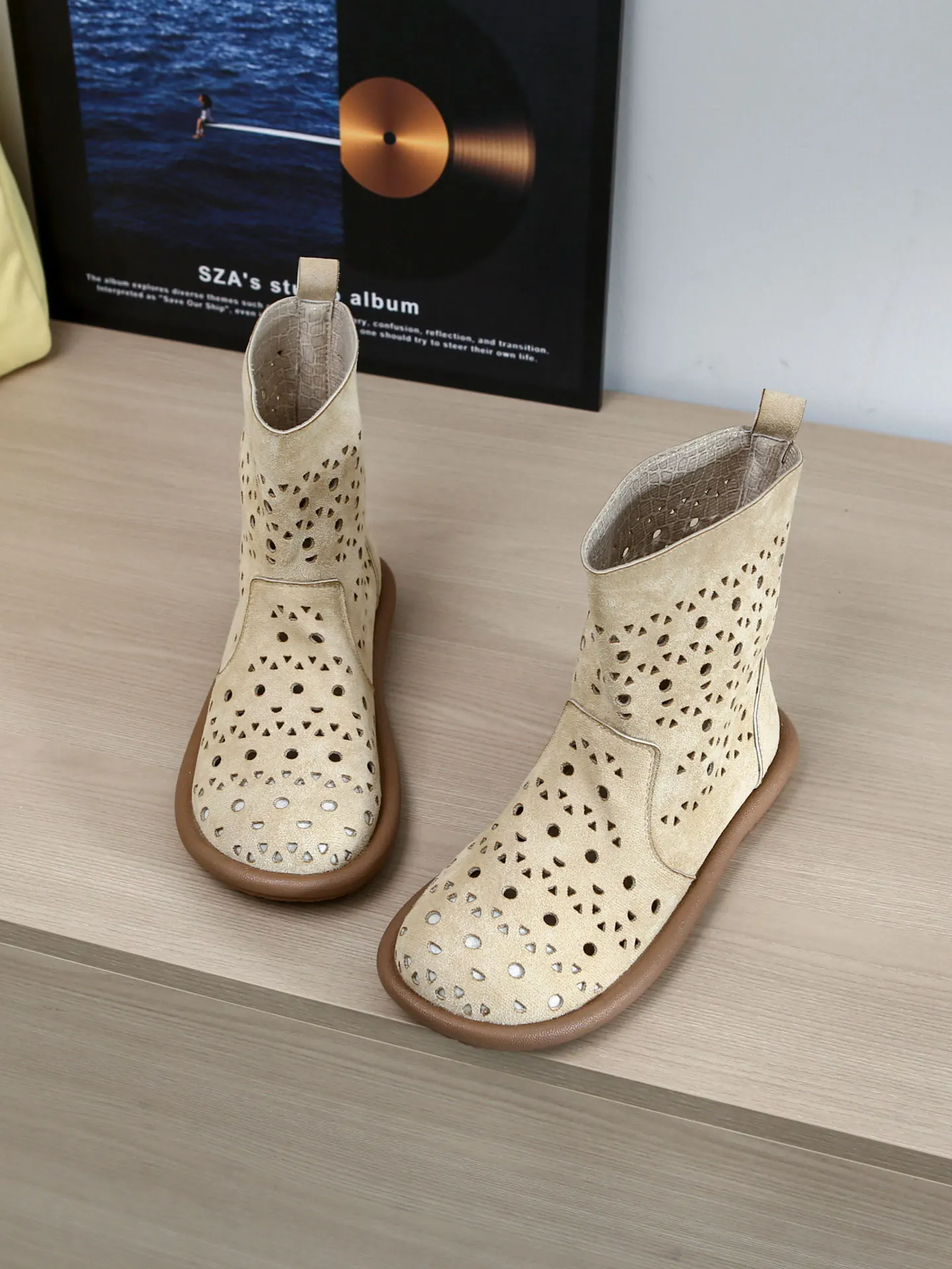 Women's Summer High-Top Slip-On Sandals Breathable Forest System Clog Boots round Toe Flat Bottom Latex Insole Rubber Sole