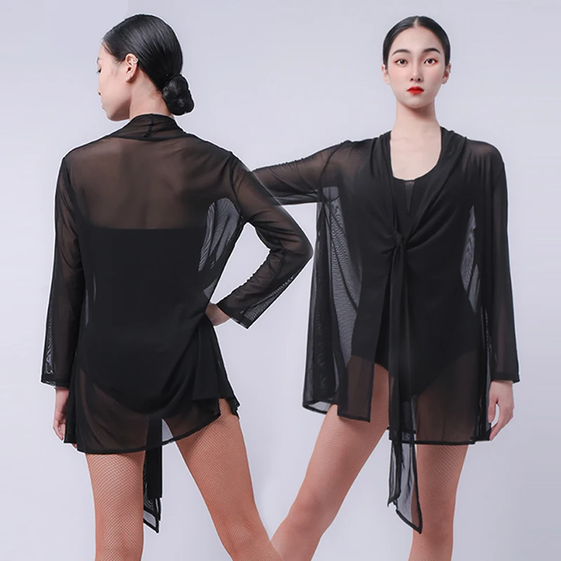 

Female Latin Dance Practice Wear Mehs Long Sleeve Coat Samba Rumba Dancing Clothes Adult Ballroom Tango Training Tops VDB5749