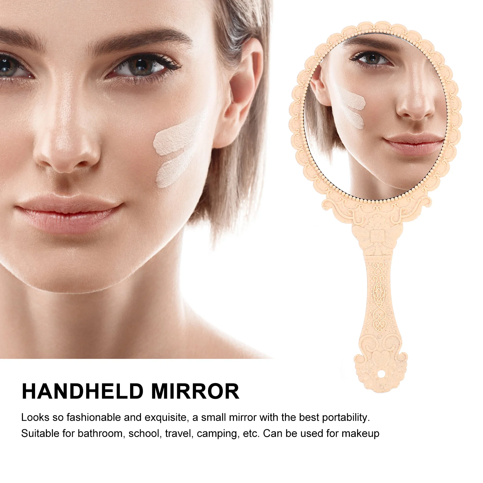 2개 세트 레트로 핸드헬드 미러 컴팩트 여행용 메이크업 미러 휴대용 우아한 여성 개인 관리 필수품 이동 중 선물