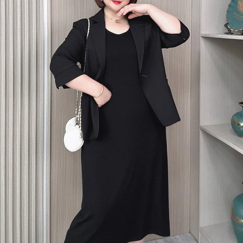 Summer Thin 3/4 Sleeve Suit Jacket Women New Plus Size Loose Casual One Button Blazer