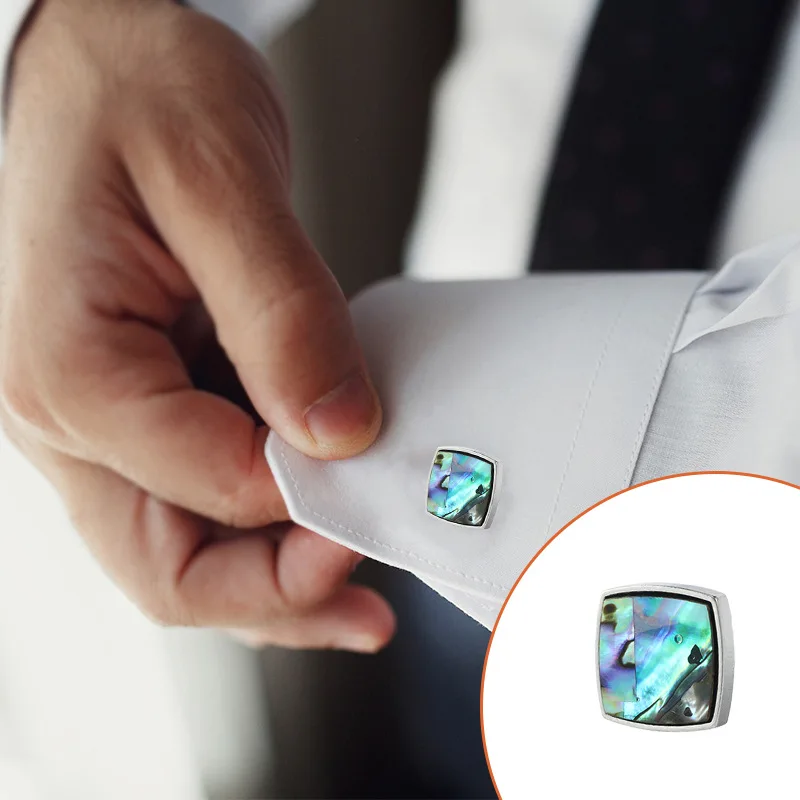 High Quality Fashion Abalone Fritillaria Cufflinks for Men\'s French Gradual Shell Square Metal Shirt Sleeve Studs Accessories