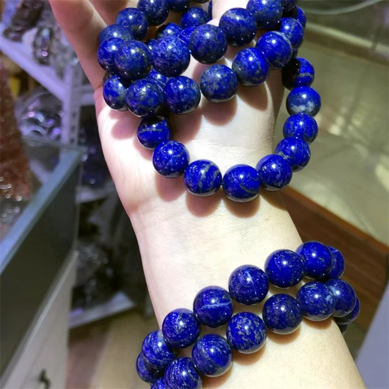 

13mm Natural Lapis Lazuli Bracelet Handmade Women Gemstone Crystal Strand Bangles Lovers Girlfriend Jewelry Gift 1PCS