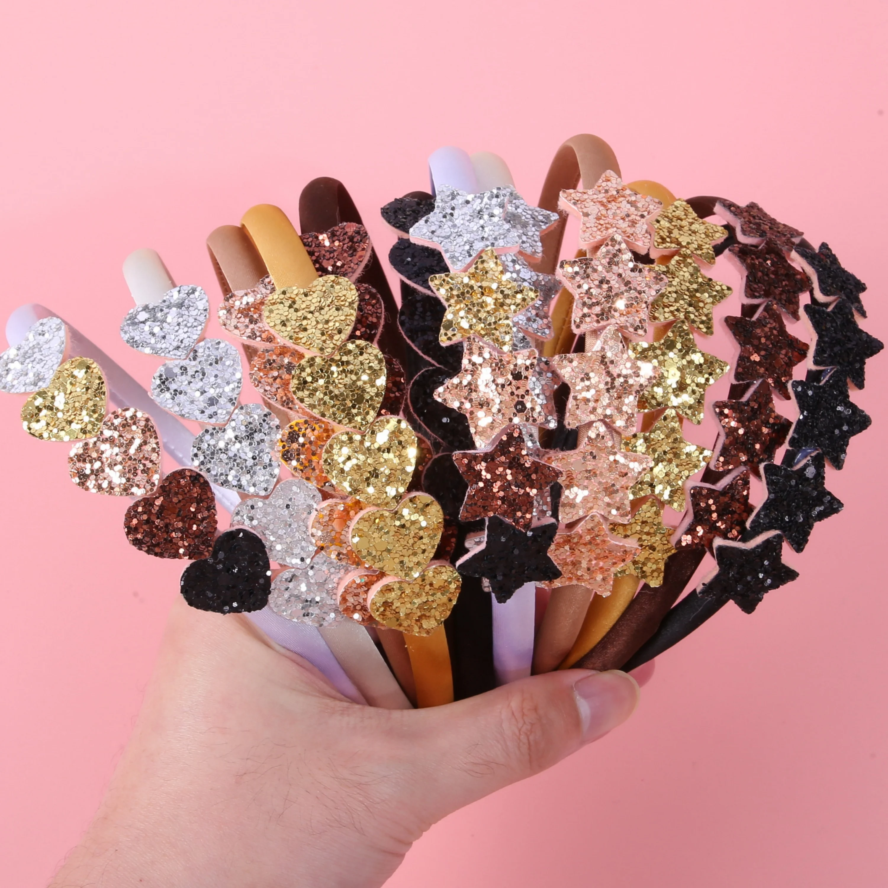 6/12 pz Oro Cachi Nero Glitter Cuore Stella Decor Fasce Per Bambini Ragazze Donne Morbide Macchia Cerchi Per Capelli Accessori Per Capelli Quotidiani