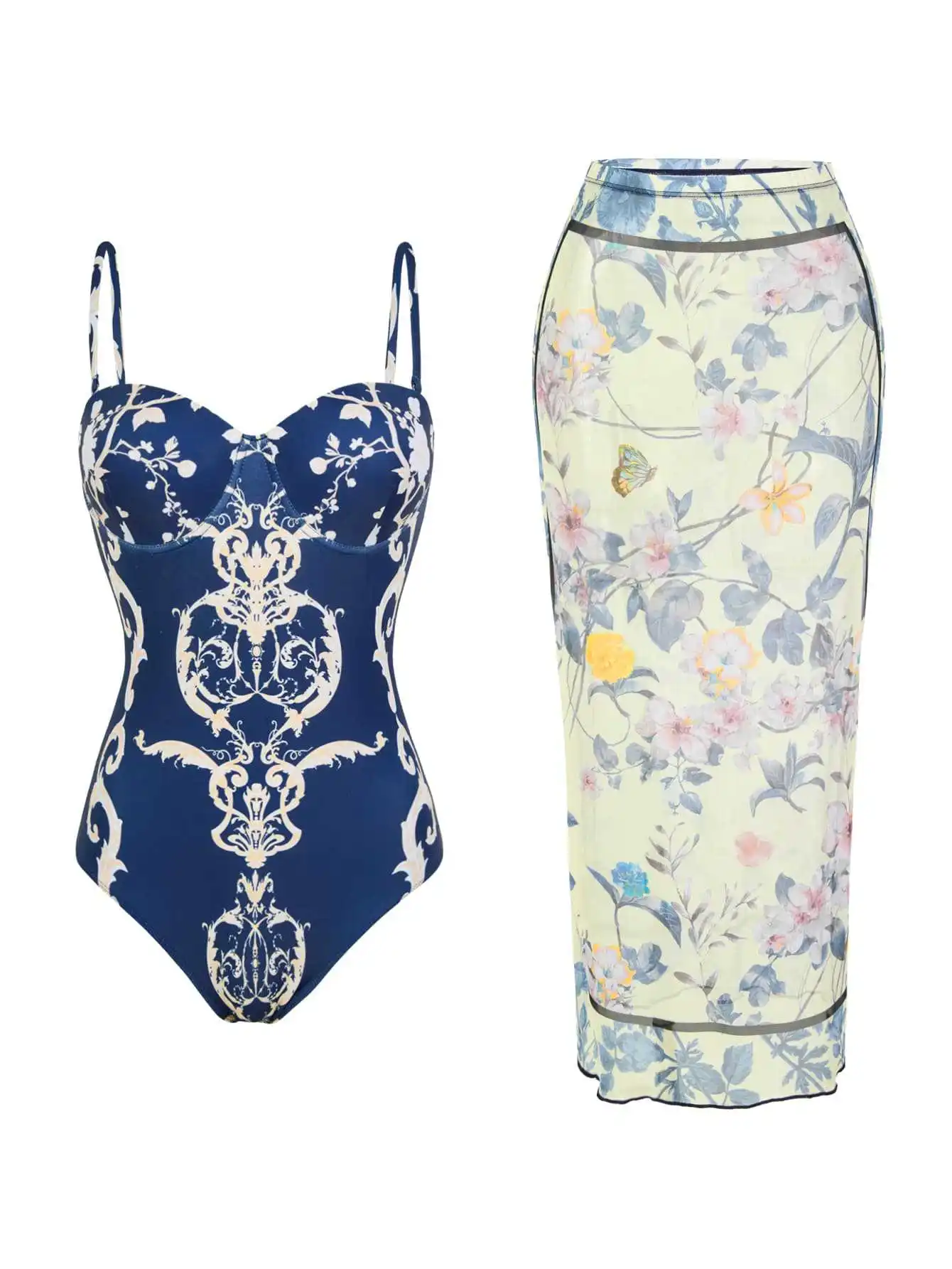 

2025 Новый модный женский купальник, тонкая ретро-юбка с запахом, купальник на одно тело, популярный купальник с винтажным платьем, пляжное боди