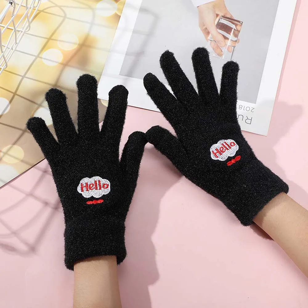 Cycling Japanese  Student Men Cartoon Knitted Gloves Full Finger Warm Mittens Touch Screen Gloves
