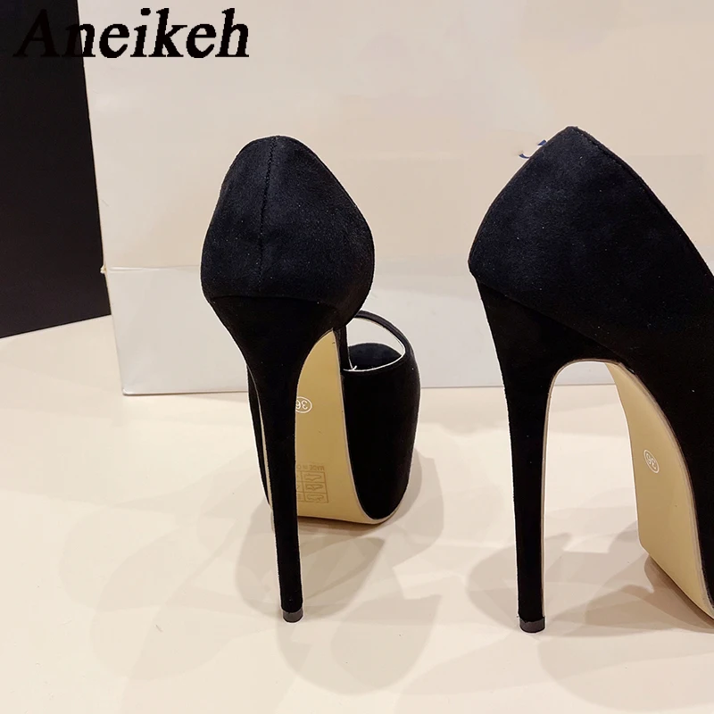 Aneikeh2024 Elegant Sexy Platform Super High HeelsWomen Flock Round Head Peep Toe Thin Heels Single Shoes Party Steel Pipe Dance