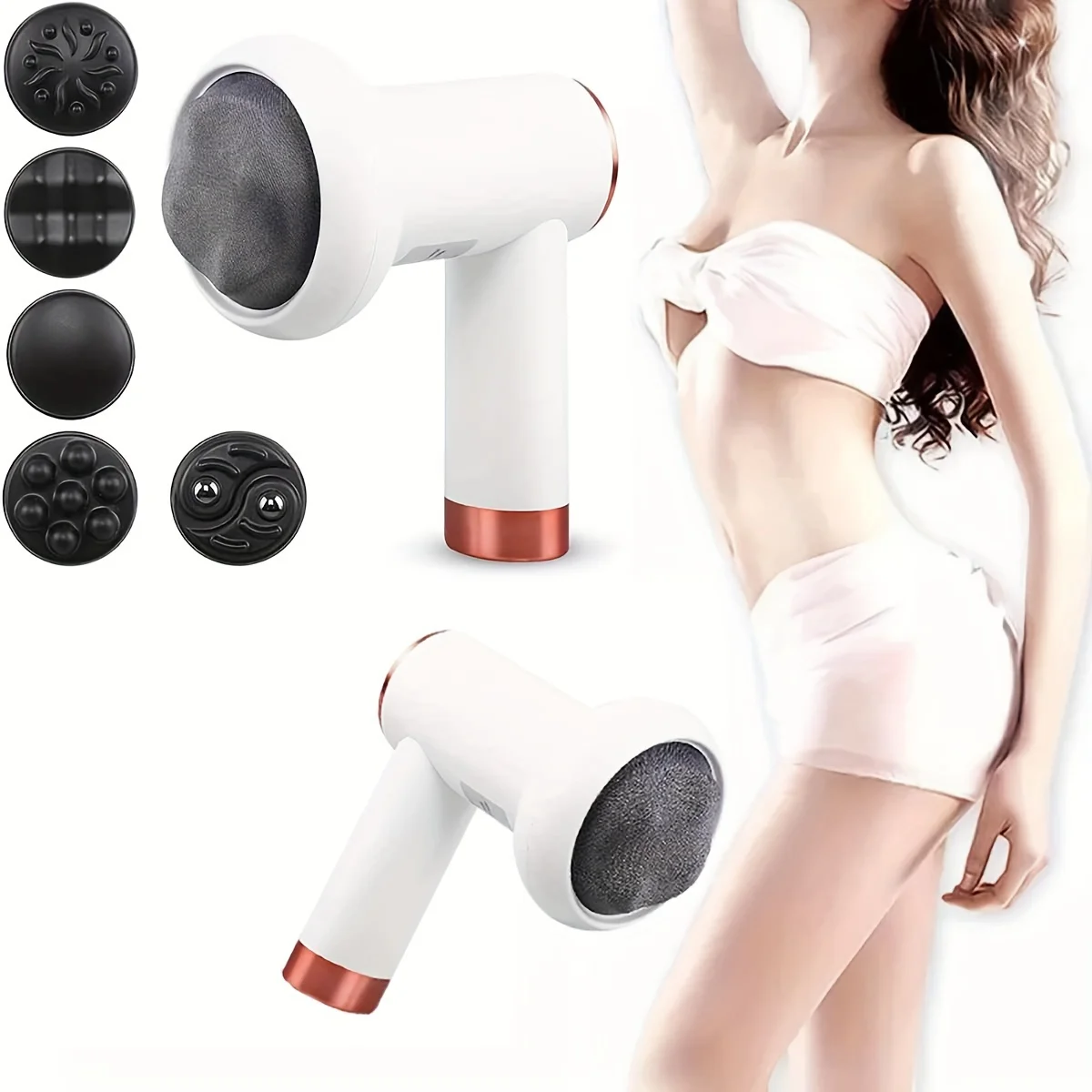 

Portable Massage Gun with 6 Speed Settings and 5 Interchangeable Heads, Rechargeable Mini Fat-Reducing Massager for Body Shaping