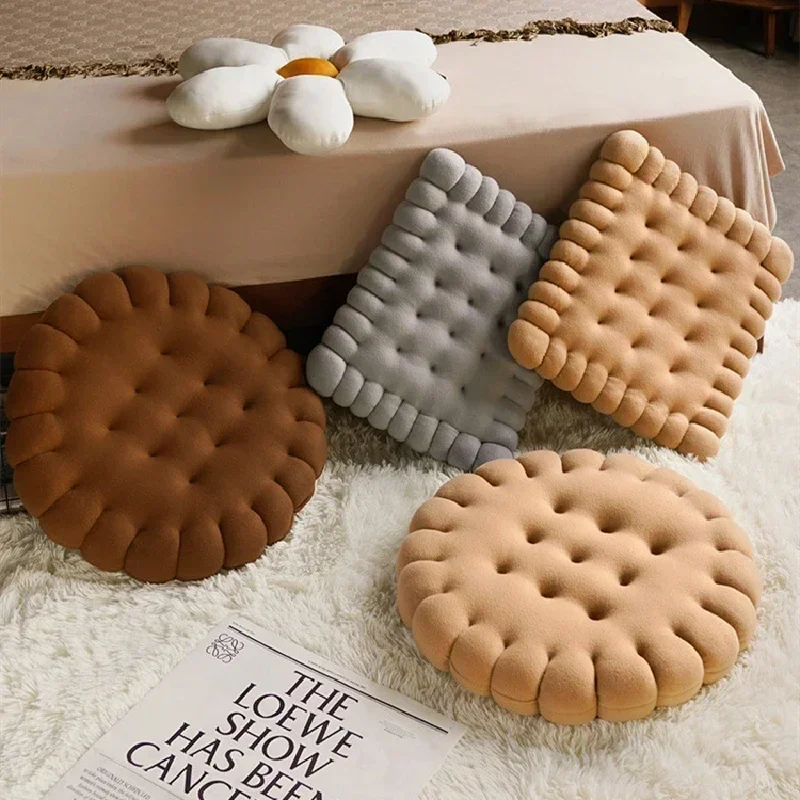 Biscuit Shape Plush Cushion Soft Creative Pillow Chair Seat Pad Decorative Cookie Japanese Tatami Back Cushion Sofa Pillows