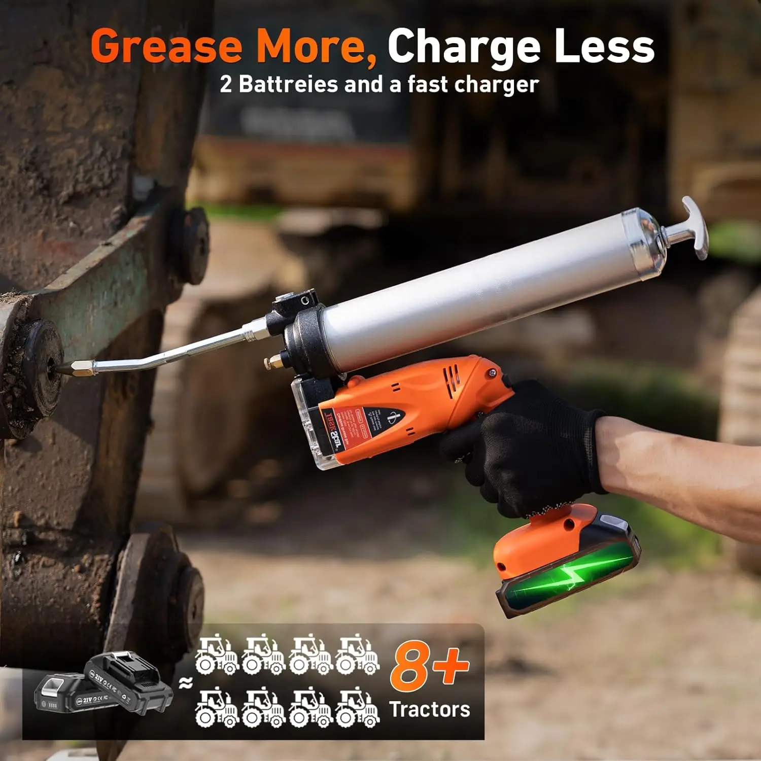 Pistolet à graisse électrique sans fil Taskstar 10000 PSI 2-en-1 avec tuyau de 39,4 pouces, pistolet à graisse automatique pour l'entretien des machines lourdes en ferme et en atelier