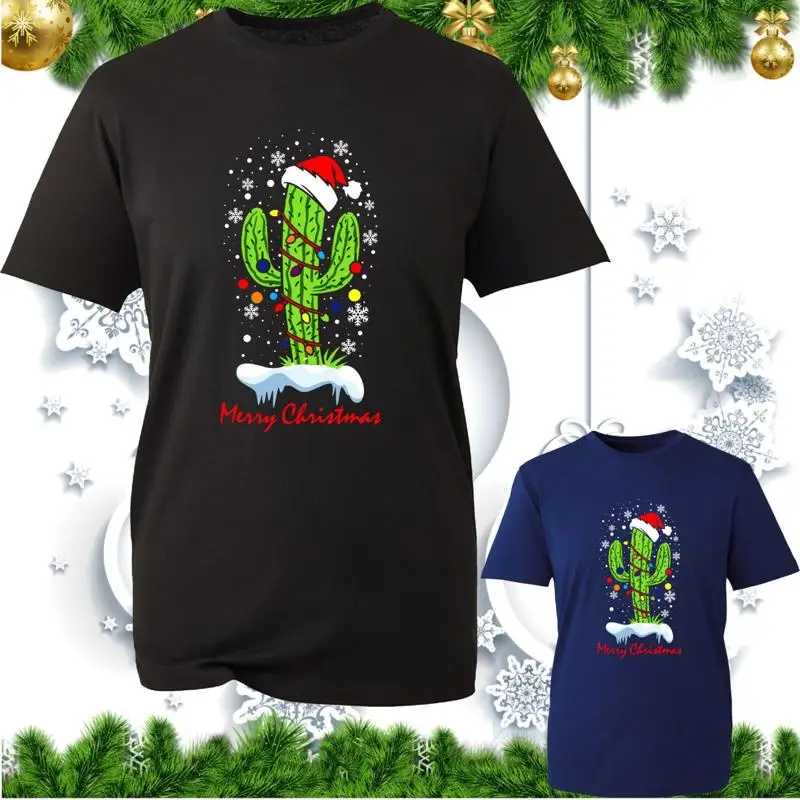 

Merry Christmas Cactus With Lights T Shirt Santa Hat Xmas Top