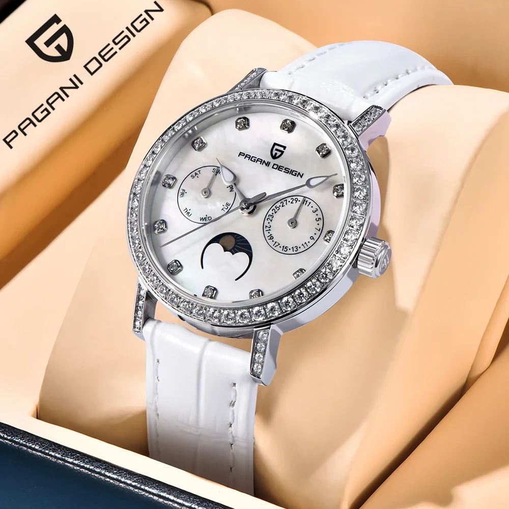 

PAGANI DESIGN New Epson Movement Multi functional Women's Quartz Watch 100m Waterproof Luxury Sapphire Moonphase Women's Watch