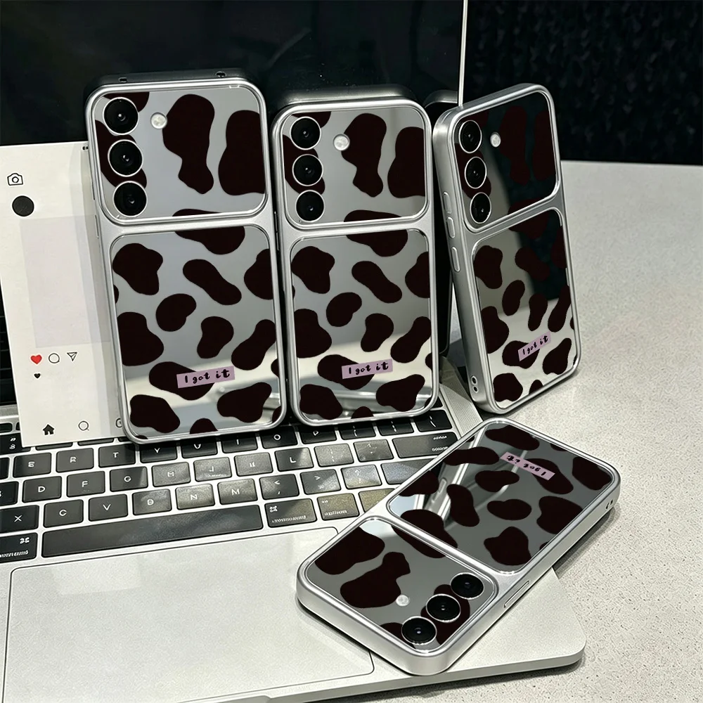 Y2K Aesthetic Cow Print Mirror Phone Case for Samsung Galaxy S26 S25 S24 S23 Ultra A57 A56 A55 A54 A36 A35 A32 Protective Cover
