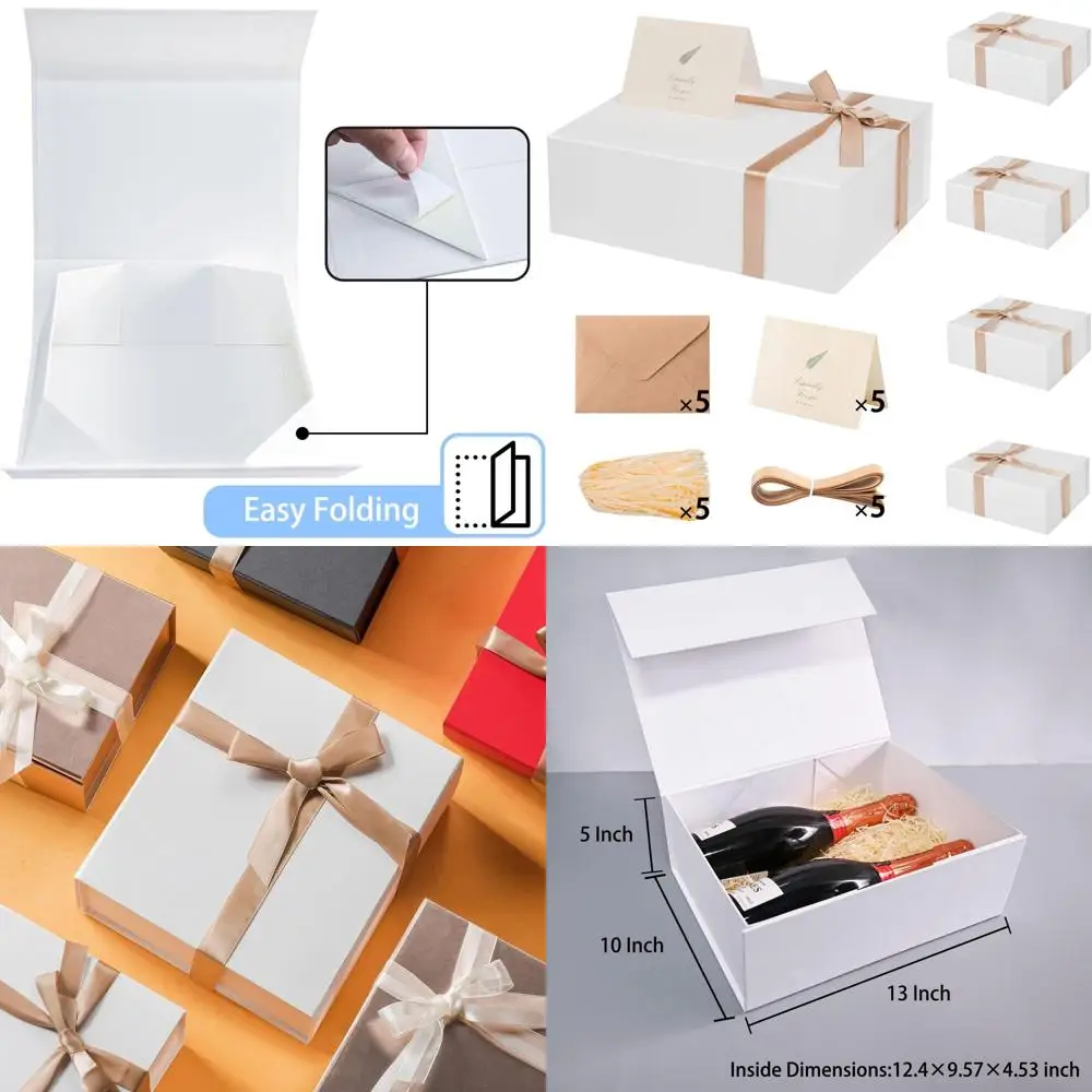 

Большие подарочные коробки с крышками - набор из 5 штук, 13,85 x 8,35 x 4,45 дюймов, в комплекте: открытка, наклейка, лента и бумажный наполнитель для подарков.