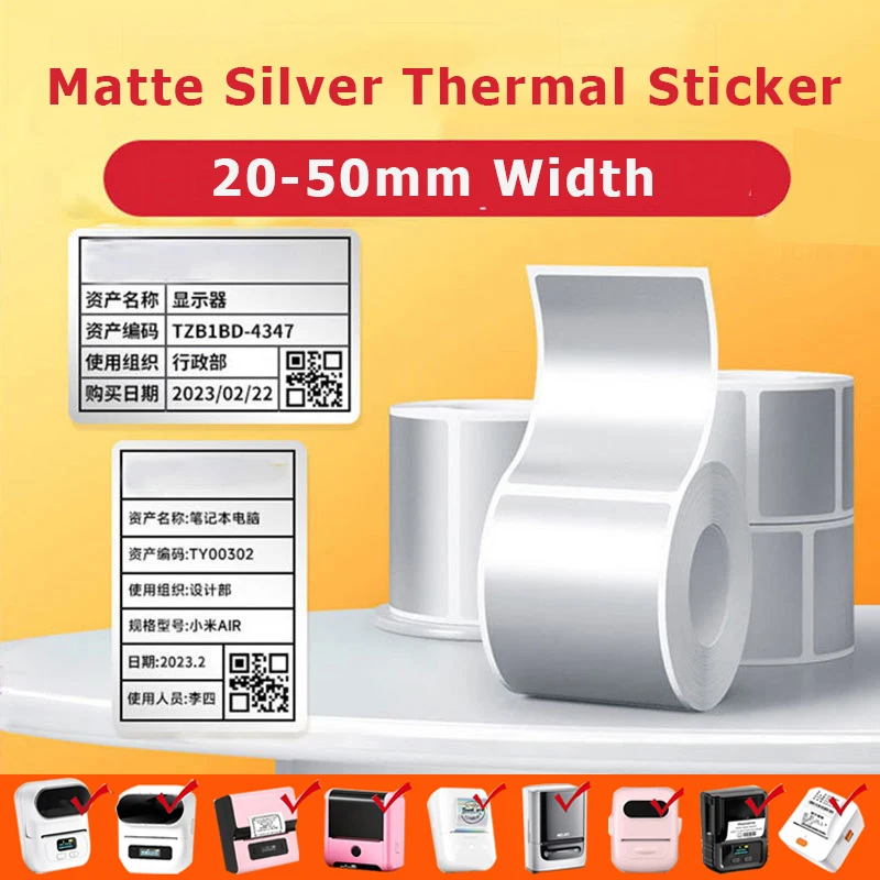 M110 Mattsilberne Etikettenaufkleber Thermopapier für Munbyn/Nelko M220 M200 E210 P50 PM220 DETONG P1 WP9520 Drucker