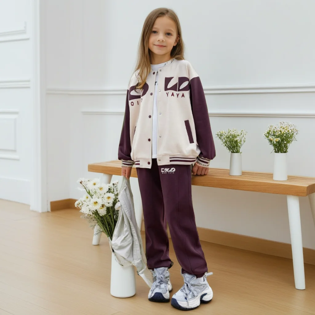 

Girls Baseball Jacket Tracksuit Set 2025 Fall Fashion Trendy Tween Kids Sporty 2-Piece Outfit School Casual Girl Streetwear 10 Y