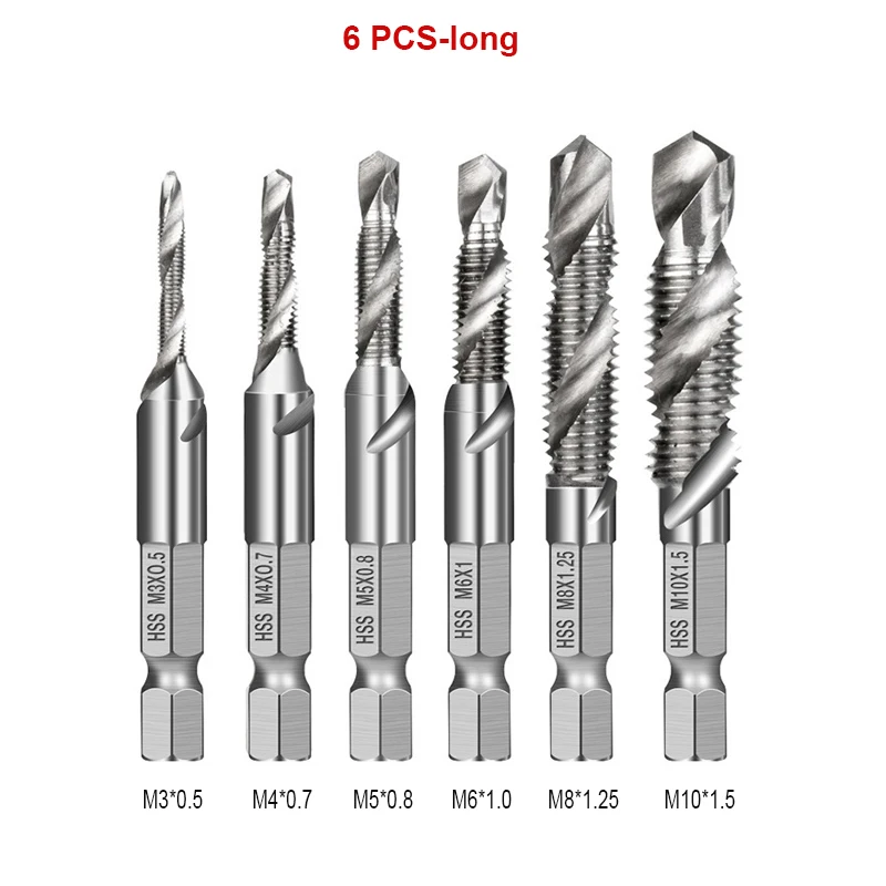 Hand Tap Drill Bits HSS 4341 Screw Spiral Point Thread M3 M4 M5 M6 M8 M10 Metalworking Hex Shank Machine Taps Kit Metric Plug